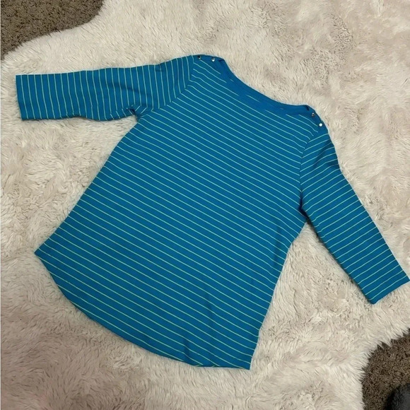 Studio Works Petite black and green striped 3/4 sleeves top size small - Picture 2 of 7